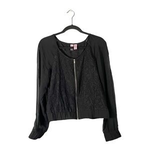 Love On A Hanger Black Floral Lace Accent Full Zip Up Top Business Casual Large